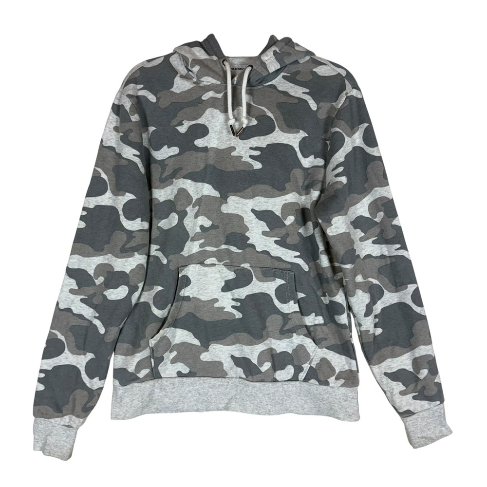 Old Navy Hoodie Mens Medium Gray Camo Pullover Fleece Kangaroo Pocket Casual